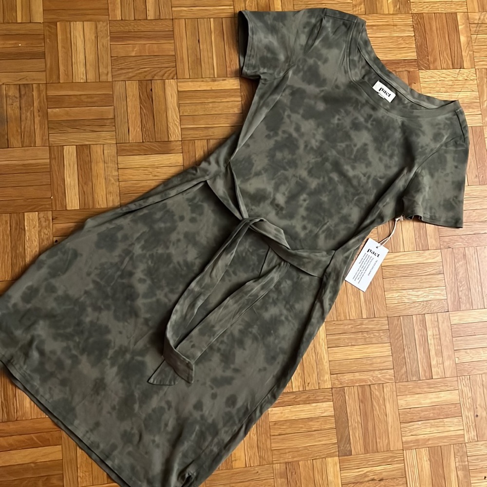 NWT pact green camo tie dye t-shirt dress Size S